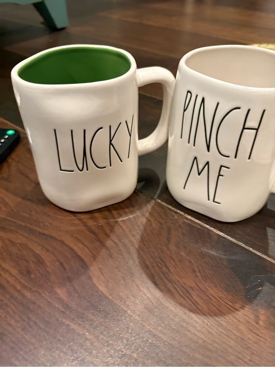 Rae Dunn Other - Rae Dunn Lucky Ceramic Mug with Green Interior - White Stoneware